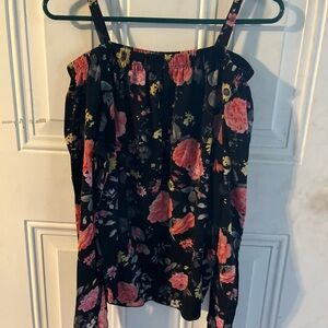 L.A. Gypsy Women’s 2XL Black Floral Cold Shoulder Peasant Blouse Top Boho